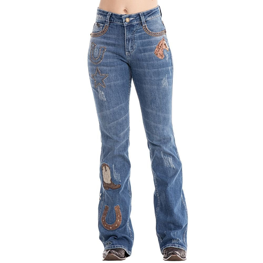 Calça Zenz Western Jeans Old Farm Bordados e Brilhos Barra – ORIGINAL