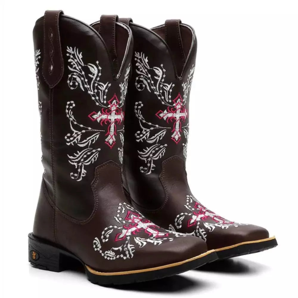 Bota Texana Feminina "Cruz Rosa" - Esporatto