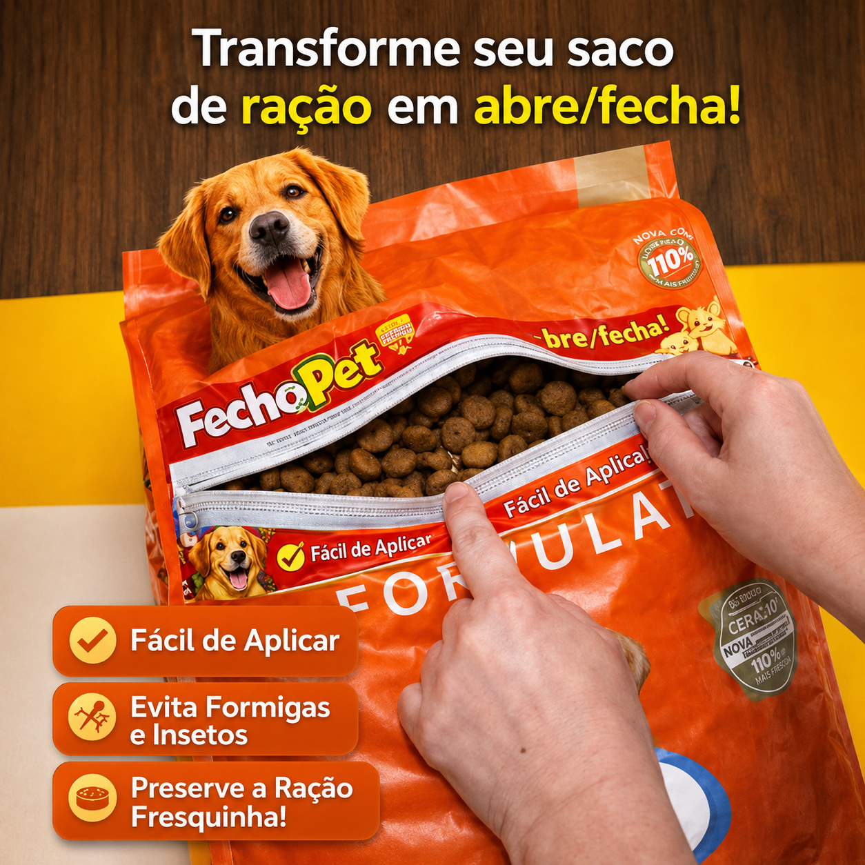 Zíper Autocolante para Saco de Ração, Grãos e Cereais - Frete Grátis