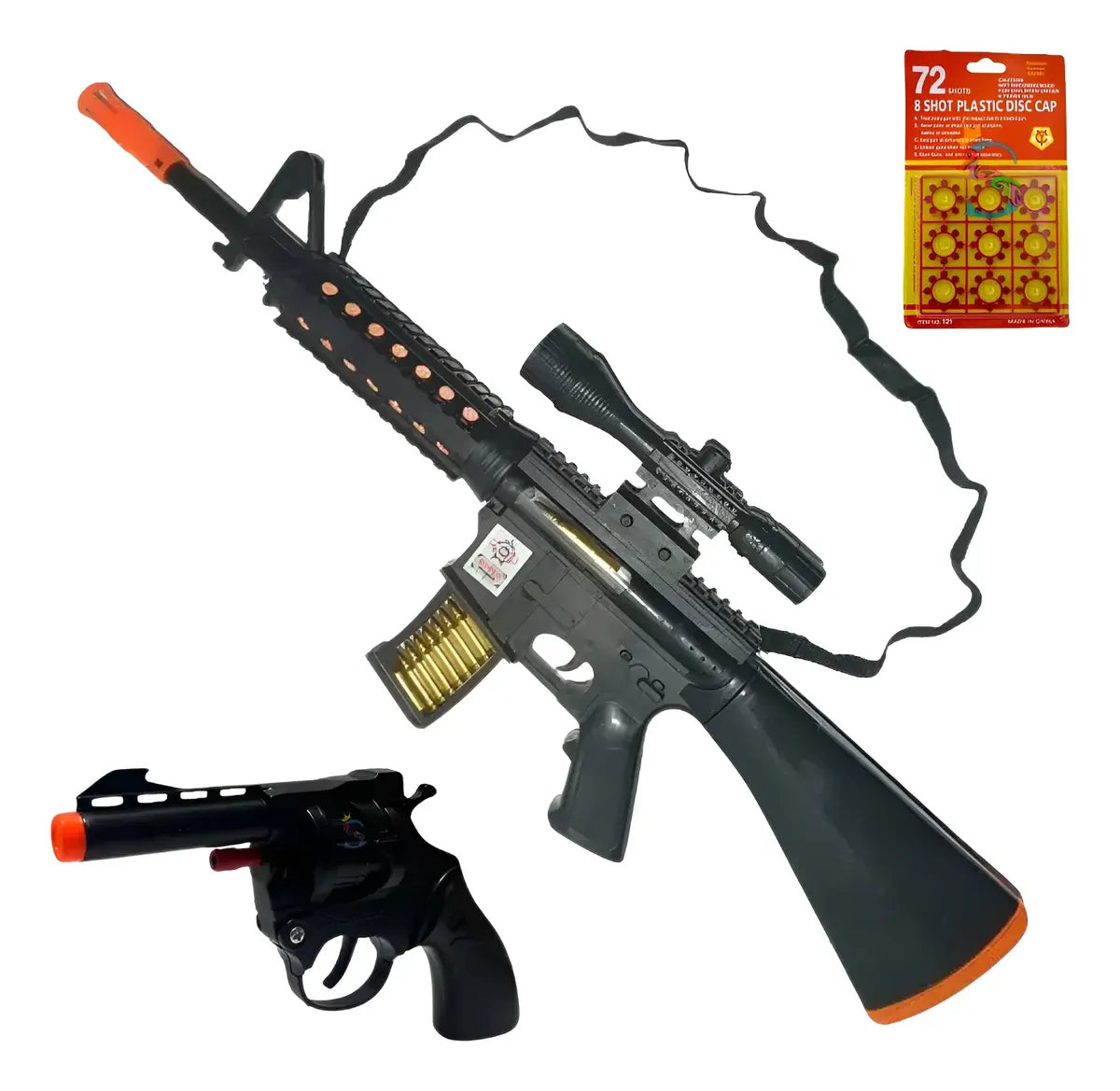 Espoleta de Brinquedo Fuzil 67cm + Revolver com Espoleta com 72 Shots