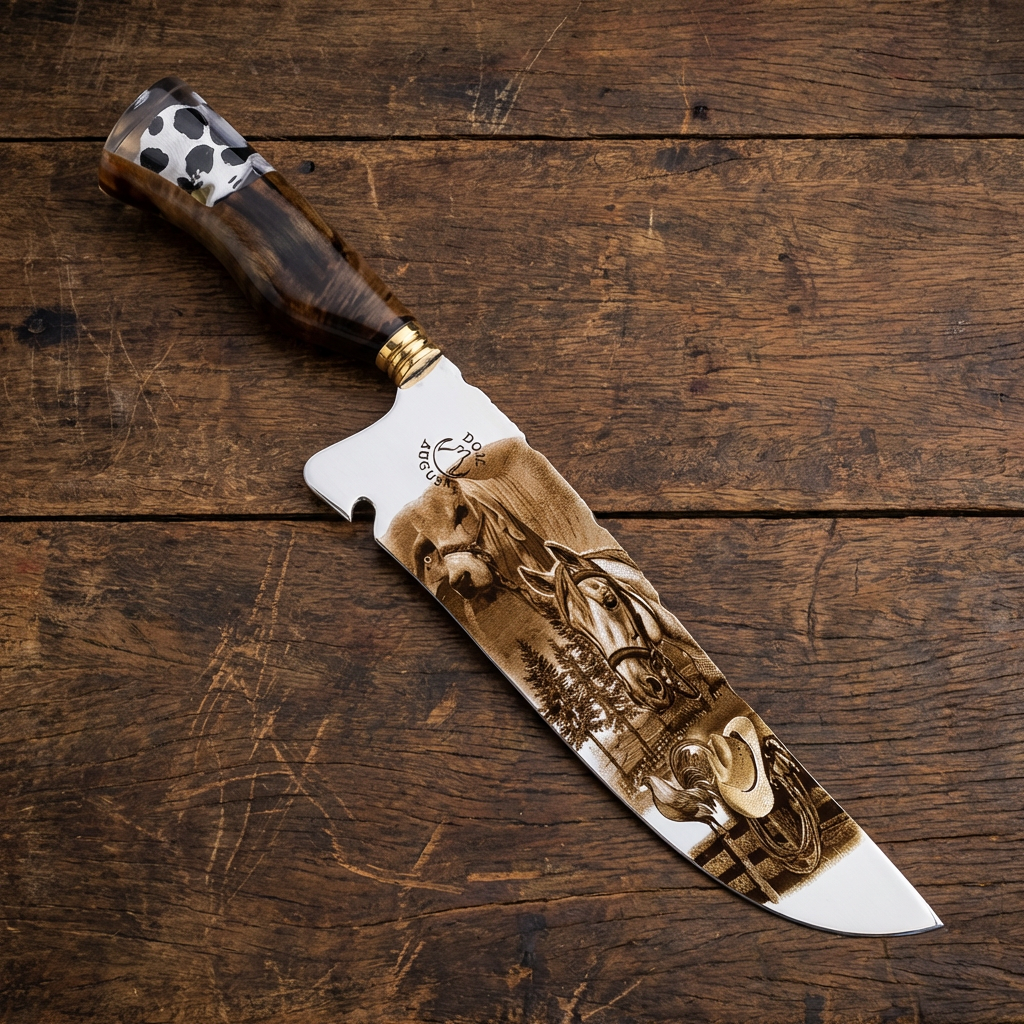 Kit Artesanal Premium “Cavalo Campeira” – Faca Gravação Alto Relevo + Chaira Brinde